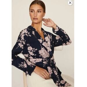 Marissa Webb blouse top size 10 wrap floral blue office date